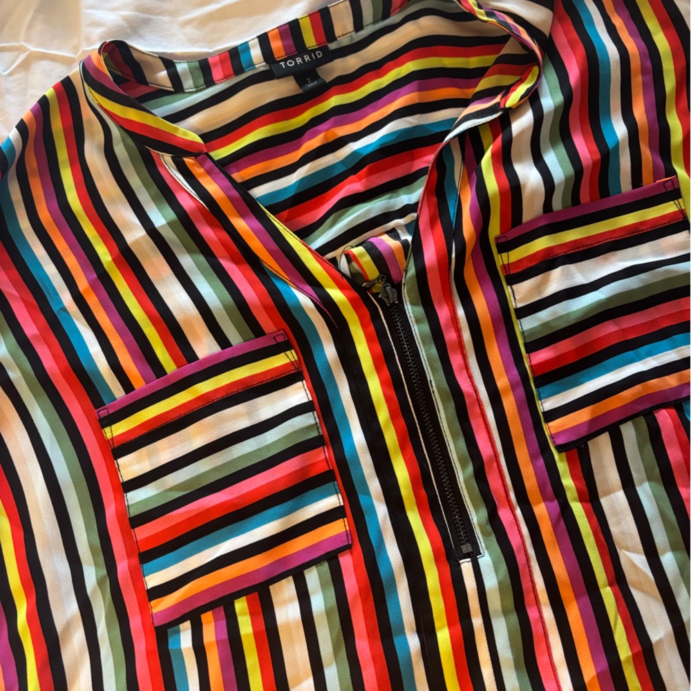 torrid Multicolor Striped Zip-Front sleeveless Blouse